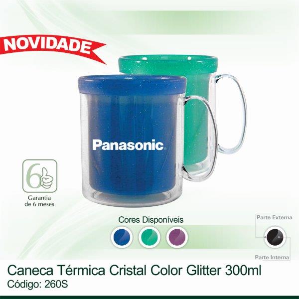Caneca Térmica Cristal Color GLITTER 300ml 