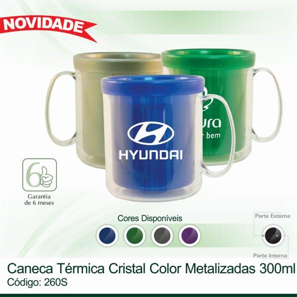 Caneca Térmica Cristal Color METALIZADA 300ml 