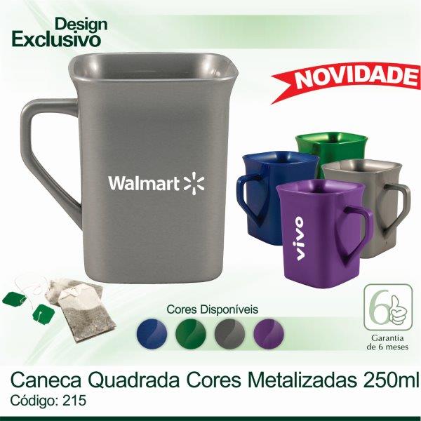 Caneca Quadrada cores Metalizadas 250ml